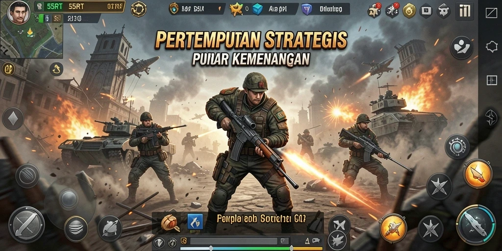 Tampilan gameplay intens di pertempuran strategis 55RT.