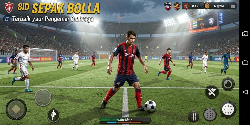 Tangkapan layar utama 8ID menampilkan aksi sepak bola yang seru.