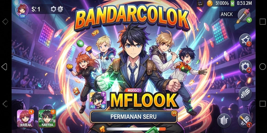 Screenshot gameplay dari BANDARCOLOK menampilkan aksi seru dan karakter Anime.