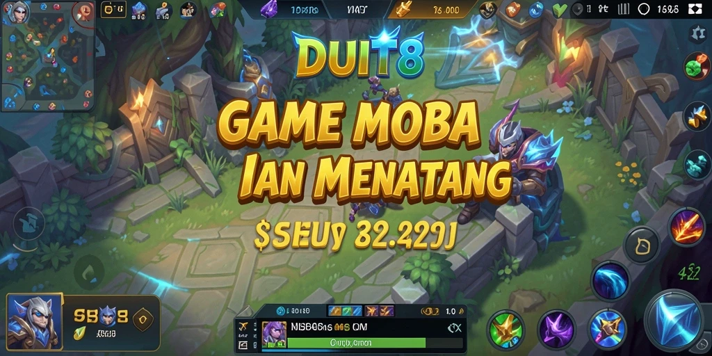 Screenshot utama DUIT8 menampilkan aksi intens di arena MOBA.
