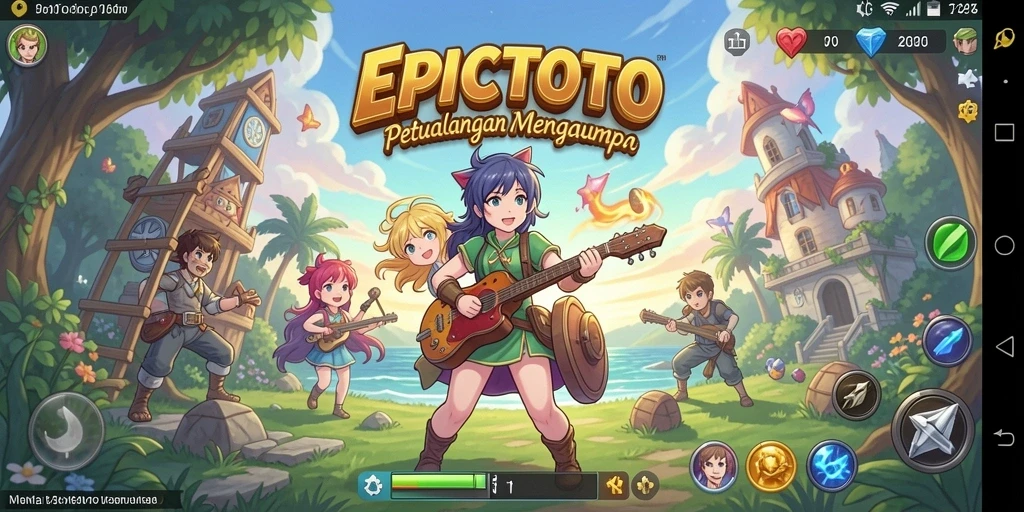 Screenshot utama EPICTOTO menampilkan karakter Anime beraksi di dunia penuh warna.
