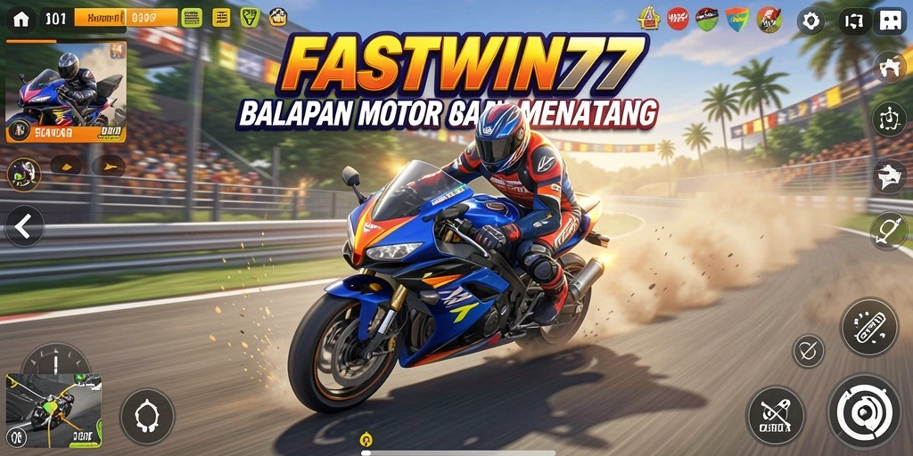 Screenshot dari gameplay FASTWIN77 yang menampilkan aksi balapan motor yang mendebarkan.