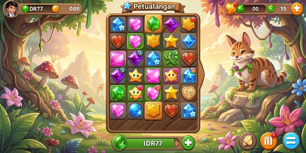Tangkapan layar IDR77 yang menunjukkan gameplay Match-3 yang menantang.