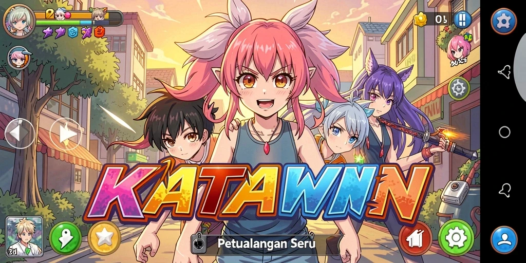 Tampilan gameplay KATAWIN yang penuh aksi dan karakter anime.