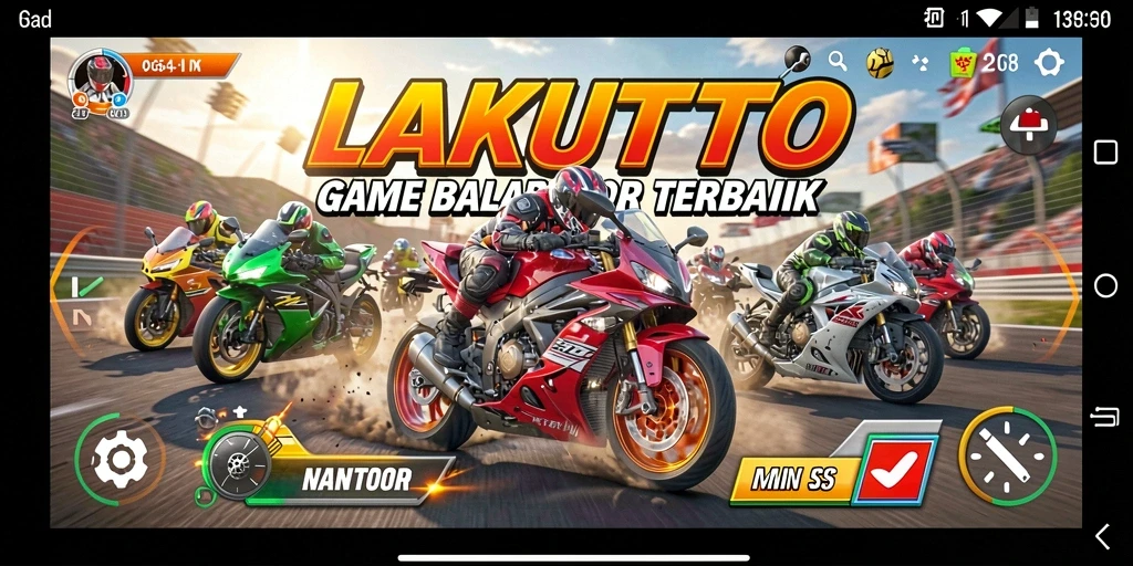 Tampilan gameplay seru dalam LAKUTOTO dengan balapan motor yang menegangkan.