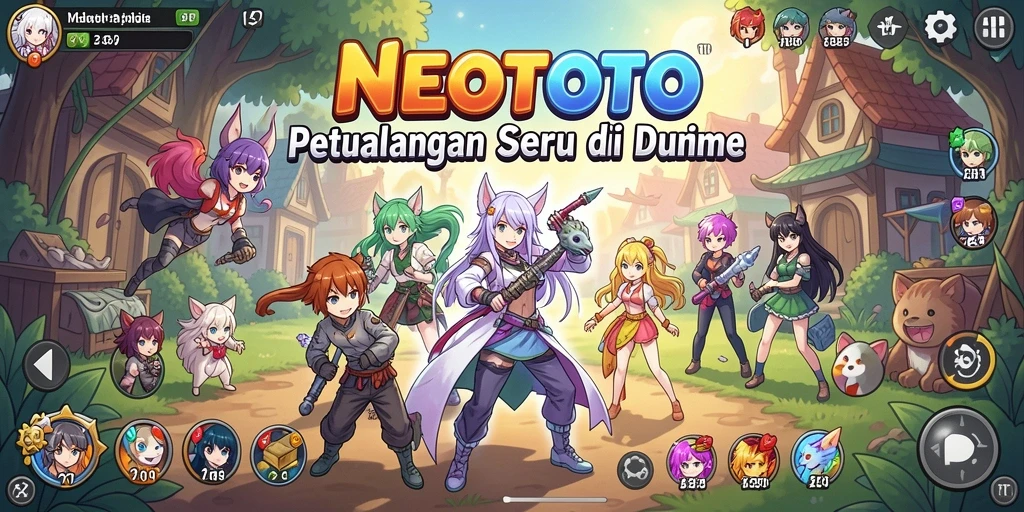 Screenshot NEOTOTO menampilkan aksi karakter dalam dunia anime yang penuh warna.