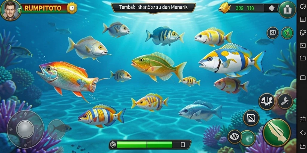 Gameplay menarik RUMPITOTO dengan aksi menembak ikan.