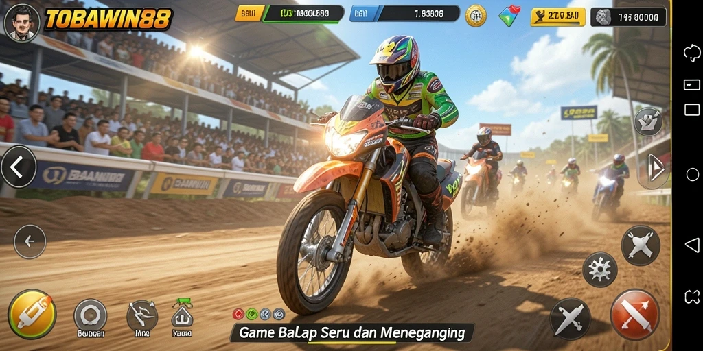 Gameplay seru TOBAWIN88 dalam balap mobil.