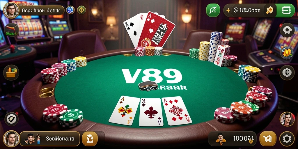 Tangkapan layar dari gameplay poker yang mendebarkan di V89.